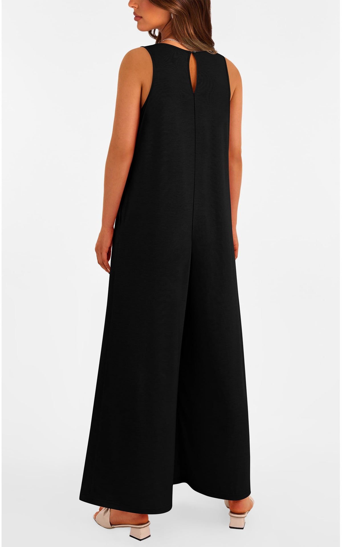 Women's Casual Wide Strap Sleeveless Tank Top V Neck Wide Leg Jumpsuit