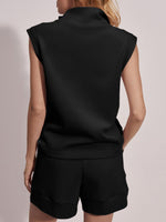 Women's Summer Half Zip Sleeveless Two-Piece Shorts Set