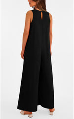Women's Casual Wide Strap Sleeveless Tank Top V Neck Wide Leg Jumpsuit