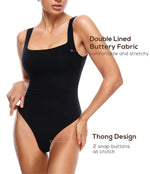 Women's Square Neck Sleeveless Thong Bodysuit