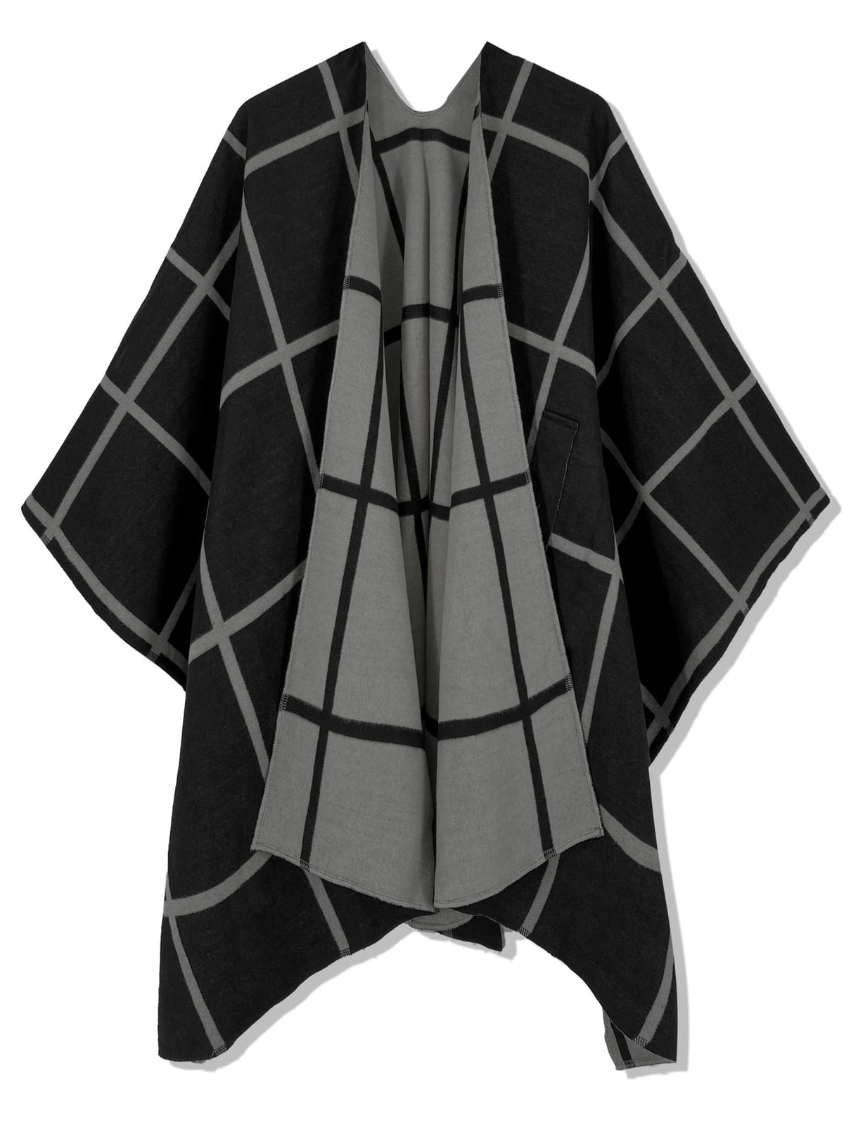 Women's Windowpane Reversible Capes Cardigan Shawls