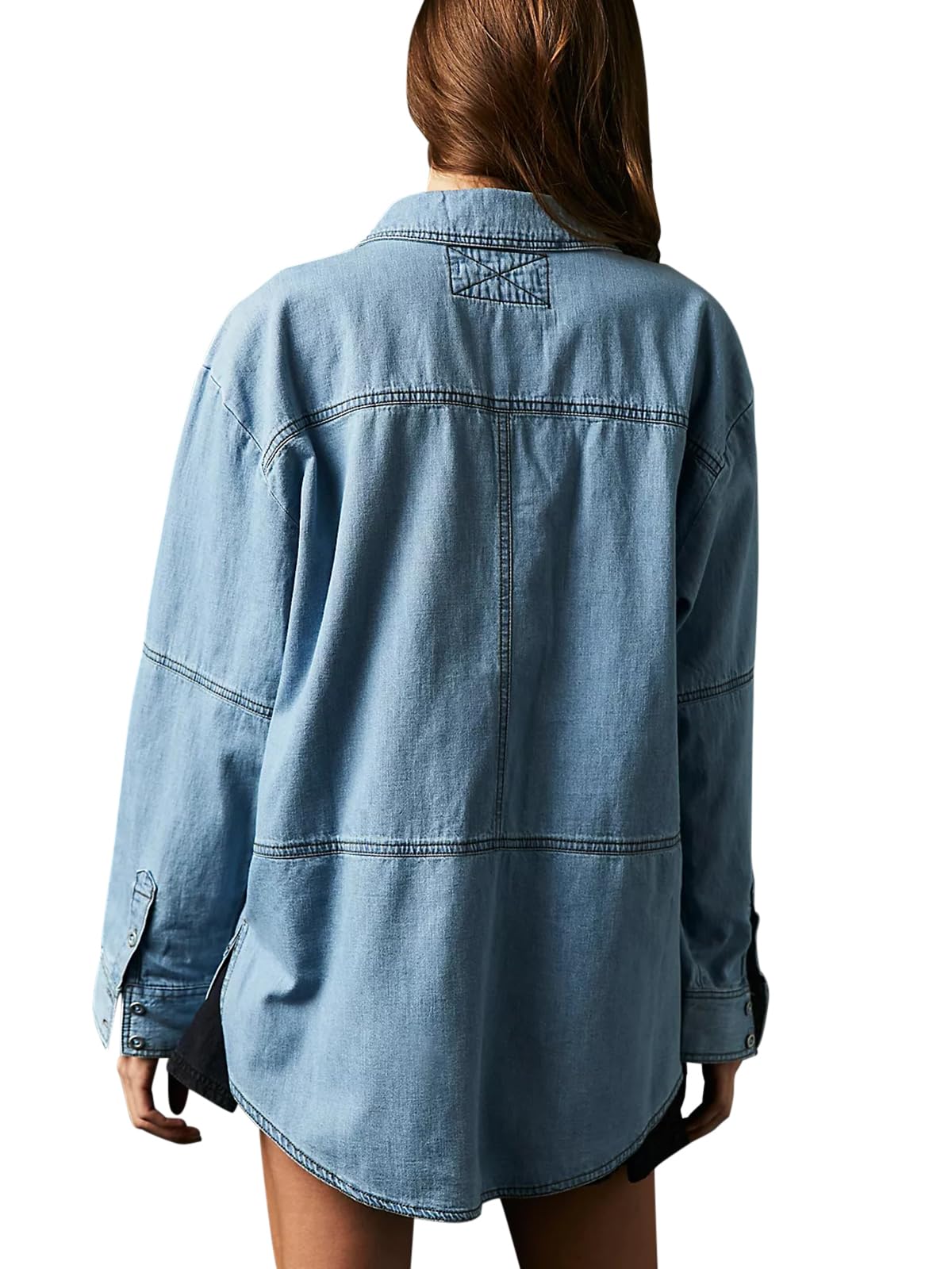Women's V-Neck Denim Pullover Shirt