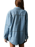 Women's V-Neck Denim Pullover Shirt