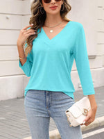 Hot Sale - Women's 3/4 Length Sleeves V Neck Basic Tops