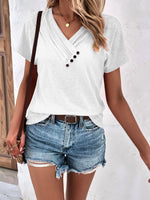 Button Detail V Neck Tee