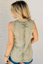 Women's Button Mix Washed Henley Tank