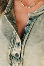 Women's Button Mix Washed Henley Tank