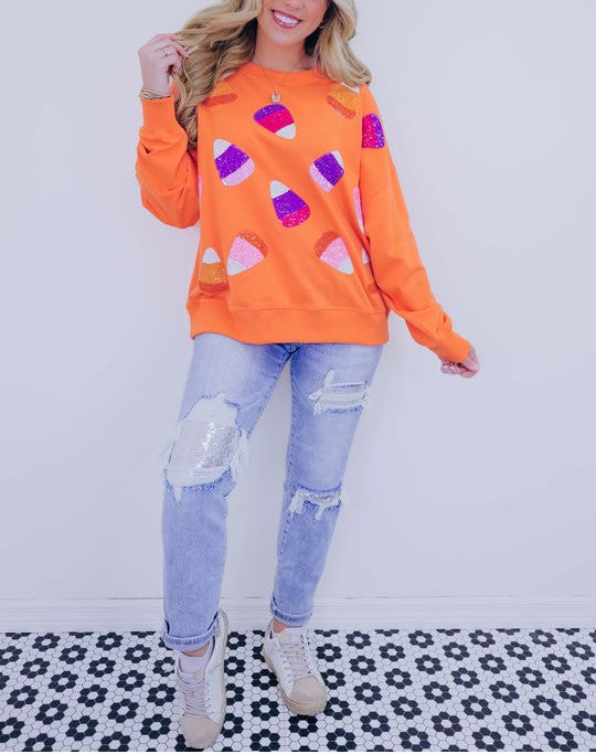 Women's Candy Corn Sequin Embellished Sweatshirt