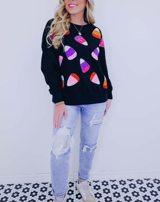 Women's Candy Corn Sequin Embellished Sweatshirt