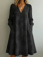 Vintage Floral V-neck Long Sleeve Dress