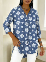 Women's Solid V-neck 3/4 Sleeve Shirt