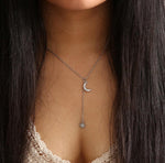 Elegant Moon and Star Layered Pendant Necklace with Rhinestone Details