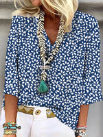 Floral V Neck Three Quarter Sleeve Blouse