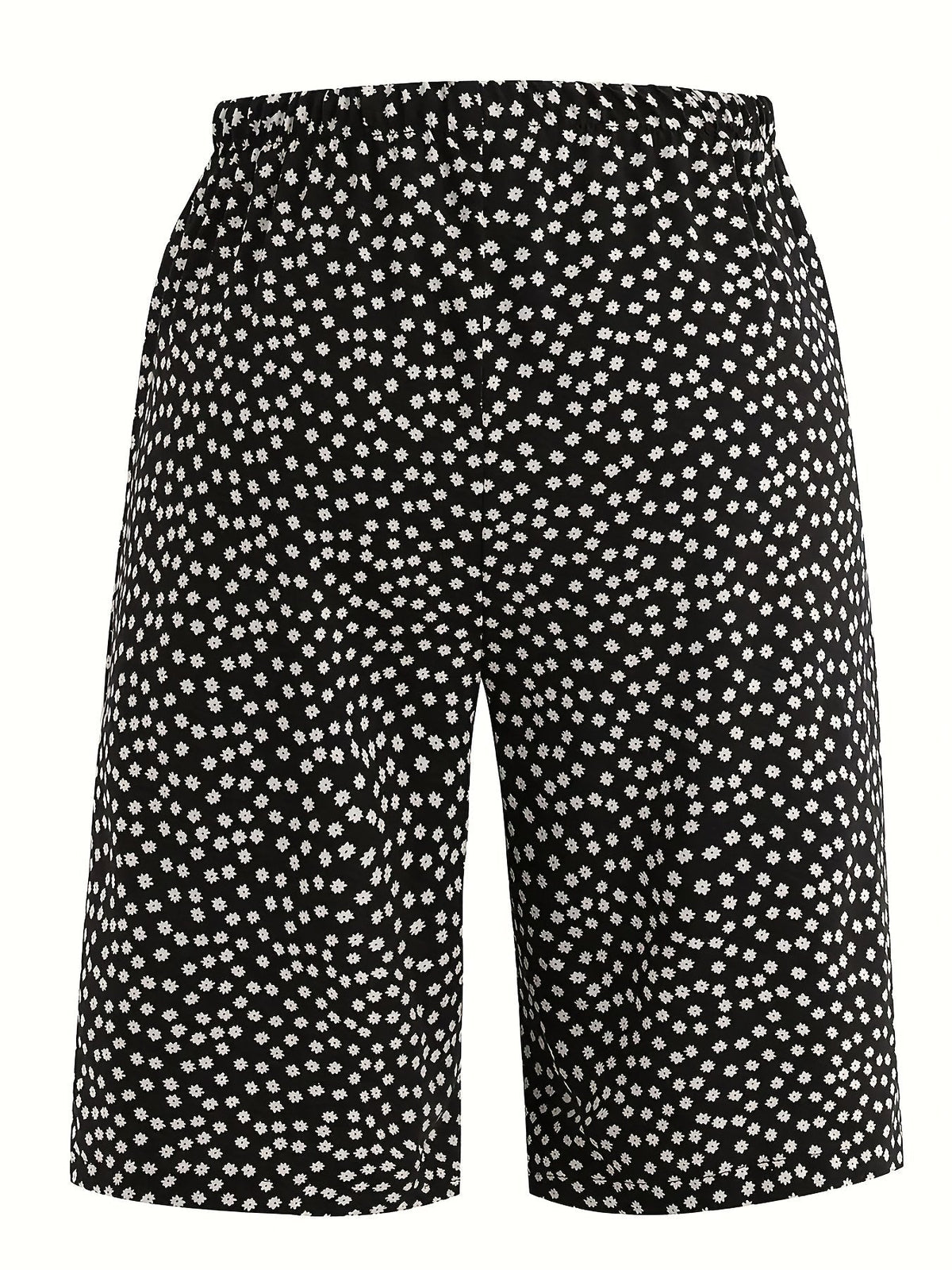 Polka Dot Floral Drawstring Waist Straight Capri Pants