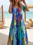 Vintage Floral Shawl Collar Half Sleeve Linen Blend Dress