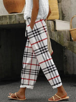 Plaid Print Natural Waist Loose H-Line Long Baggy Casual Pants