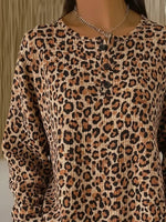 Women Casual Crew Neck Leopard Print Long Sleeve Sweatshirt