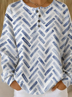 Women Watercolor Chevron Print Henley Neck Long Sleeve Casual Top