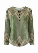 Chevron Geometric Print Henley Long Sleeve Knit Top
