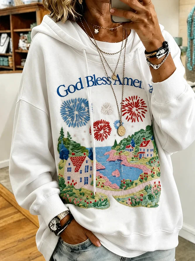 Scenery Letter Print Loose Hoodie