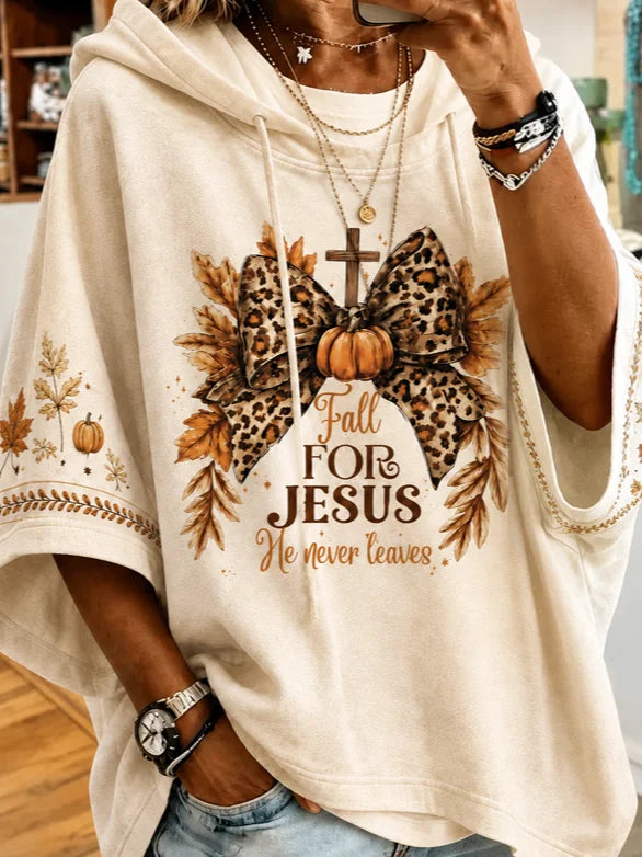 Fall Letter Pumpkin Print Half Sleeve Loose Hoodie