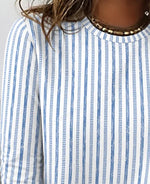 Casual Blue Striped Crew Neck Long Sleeve T-shirt