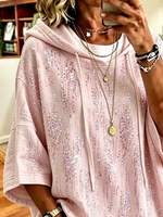 Pink Abstract Print Half Sleeve Loose Hoodie