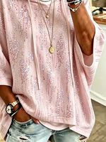Pink Abstract Print Half Sleeve Loose Hoodie