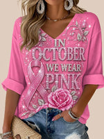 Casual Floral Simple V Neck Half Sleeve T-shirt