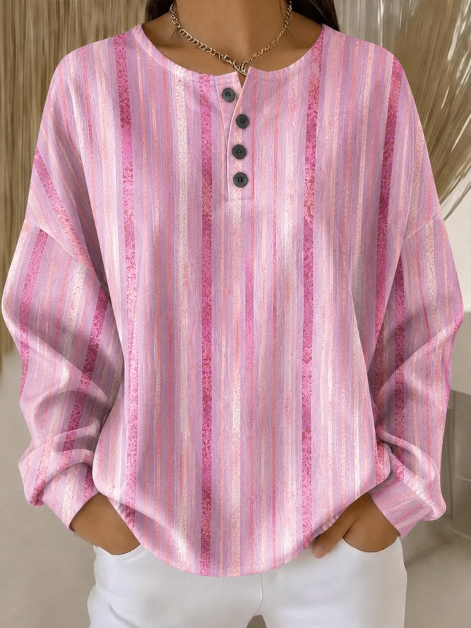Casual Henley Collar Ombre Sweatshirt