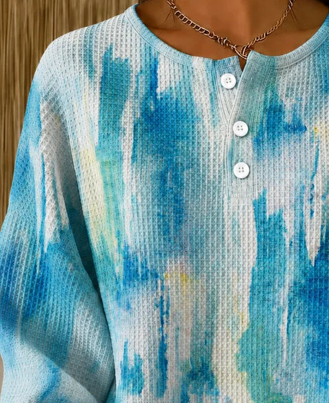 Casual Random Print Henley Collar Sweatshirt