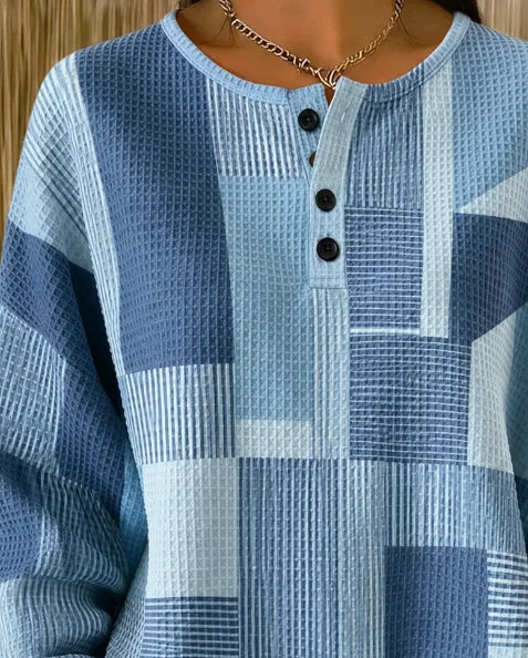 Casual Abstract Graphic Henley Collar Sweatshirt