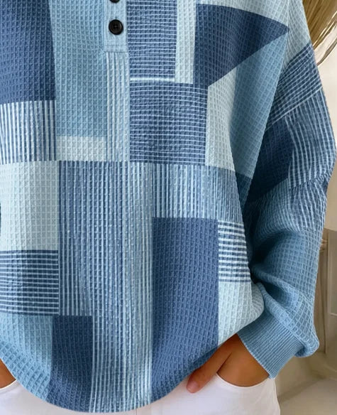 Casual Abstract Graphic Henley Collar Sweatshirt