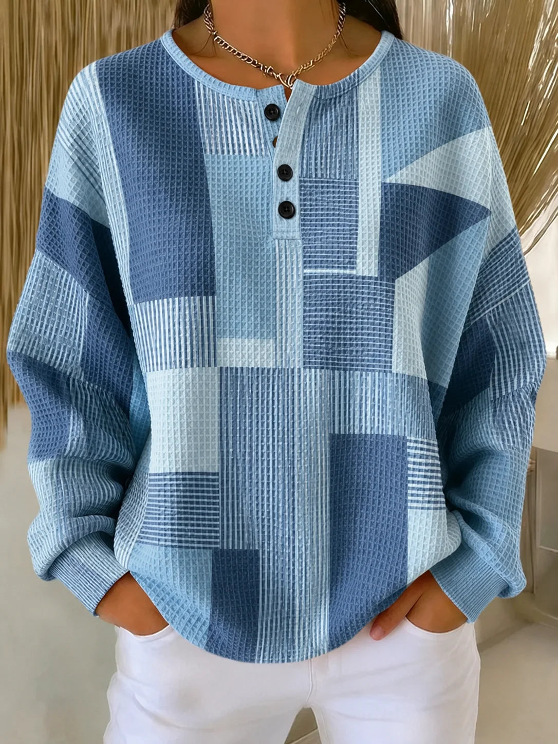 Casual Abstract Graphic Henley Collar Sweatshirt