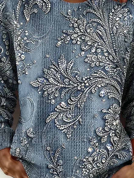 Casual Floral Crew Neck Sweatshirt
