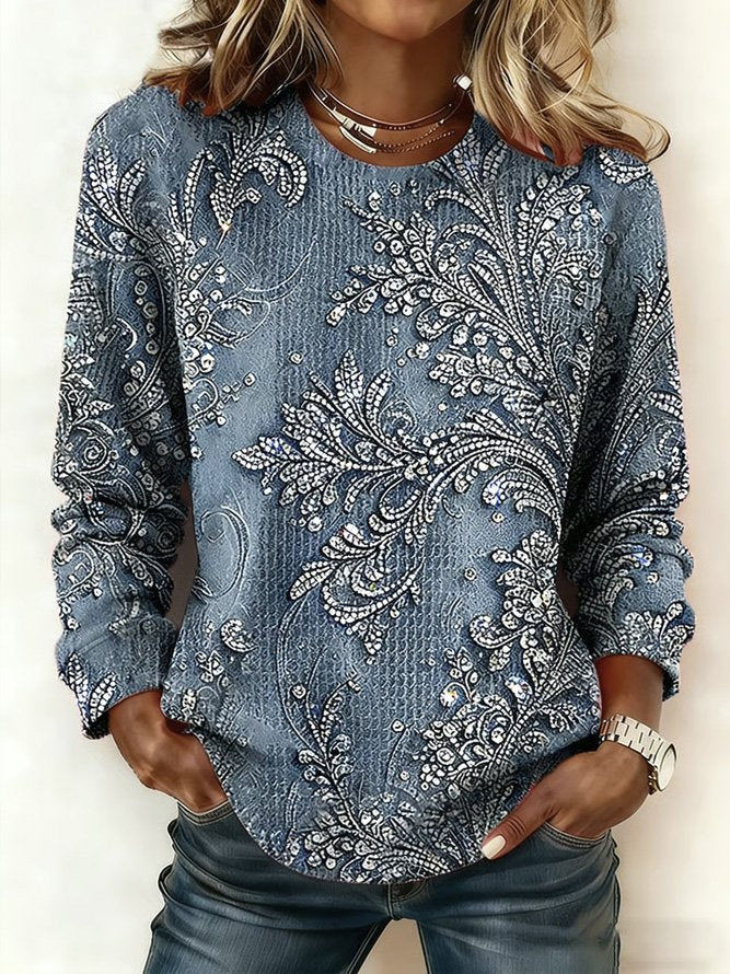 Casual Floral Crew Neck Sweatshirt
