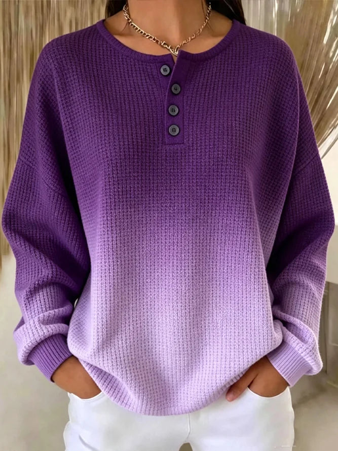 Casual Ombre Henley Collar Simple Long Sleeve Sweatshirt