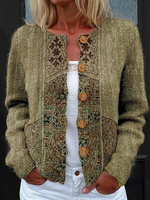 Casual Women 3D Printing Long Sleeve Comfy Vintage Cardigan