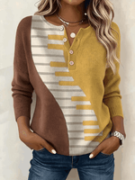 Casual Vintage Geometric Henley Collar Long Sleeve T-shirt
