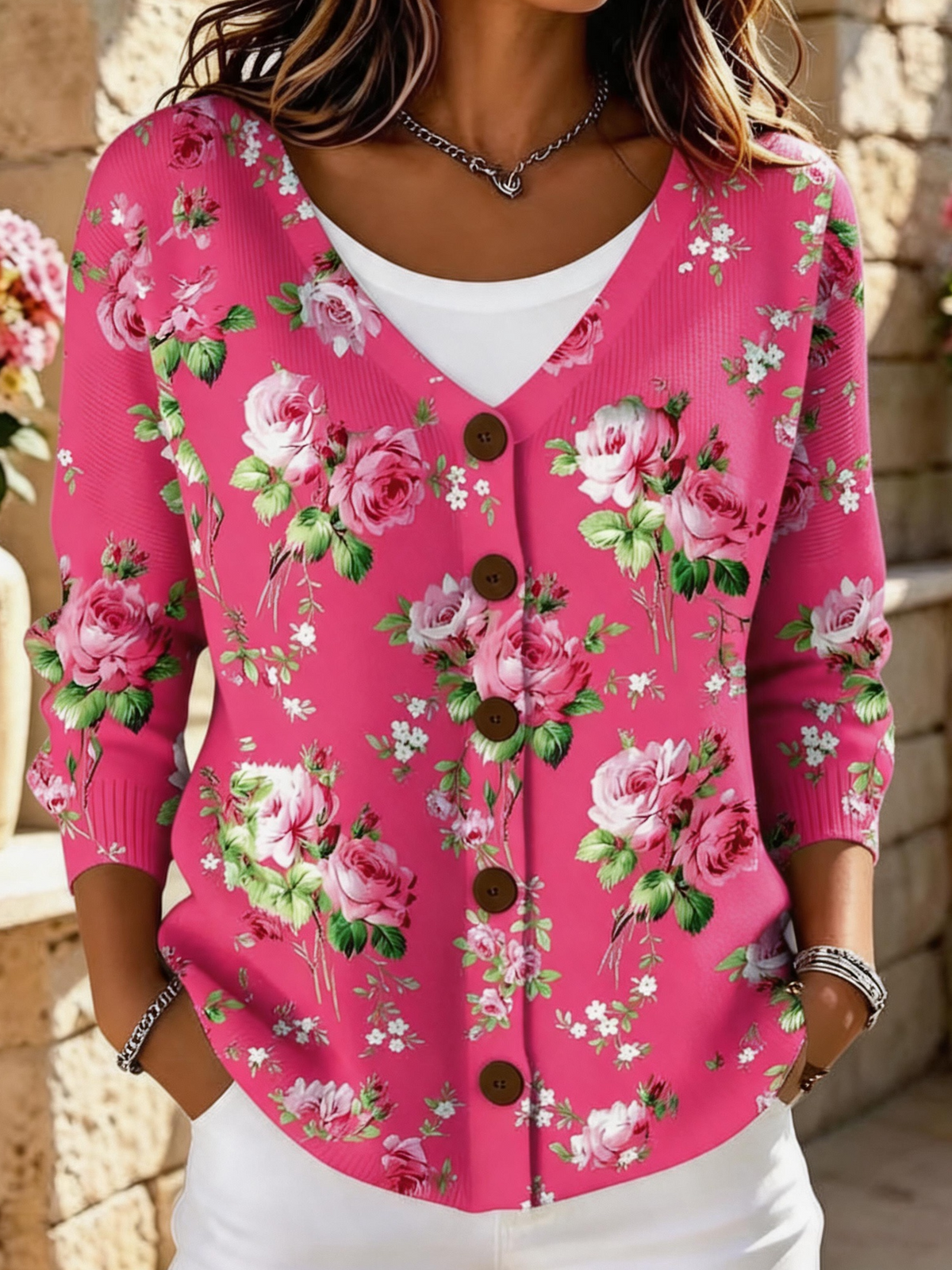 Casual Women Floral Long Sleeve Comfy Vintage Cardigan