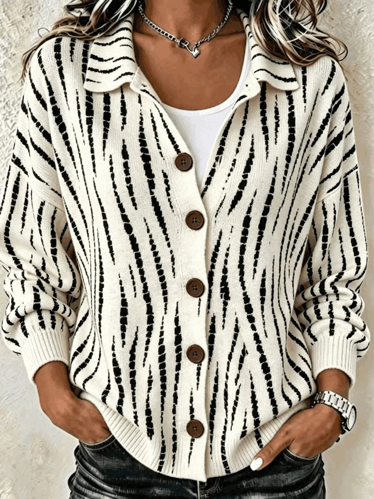 Women Abstract Long Sleeve Comfy Casual Cardigan