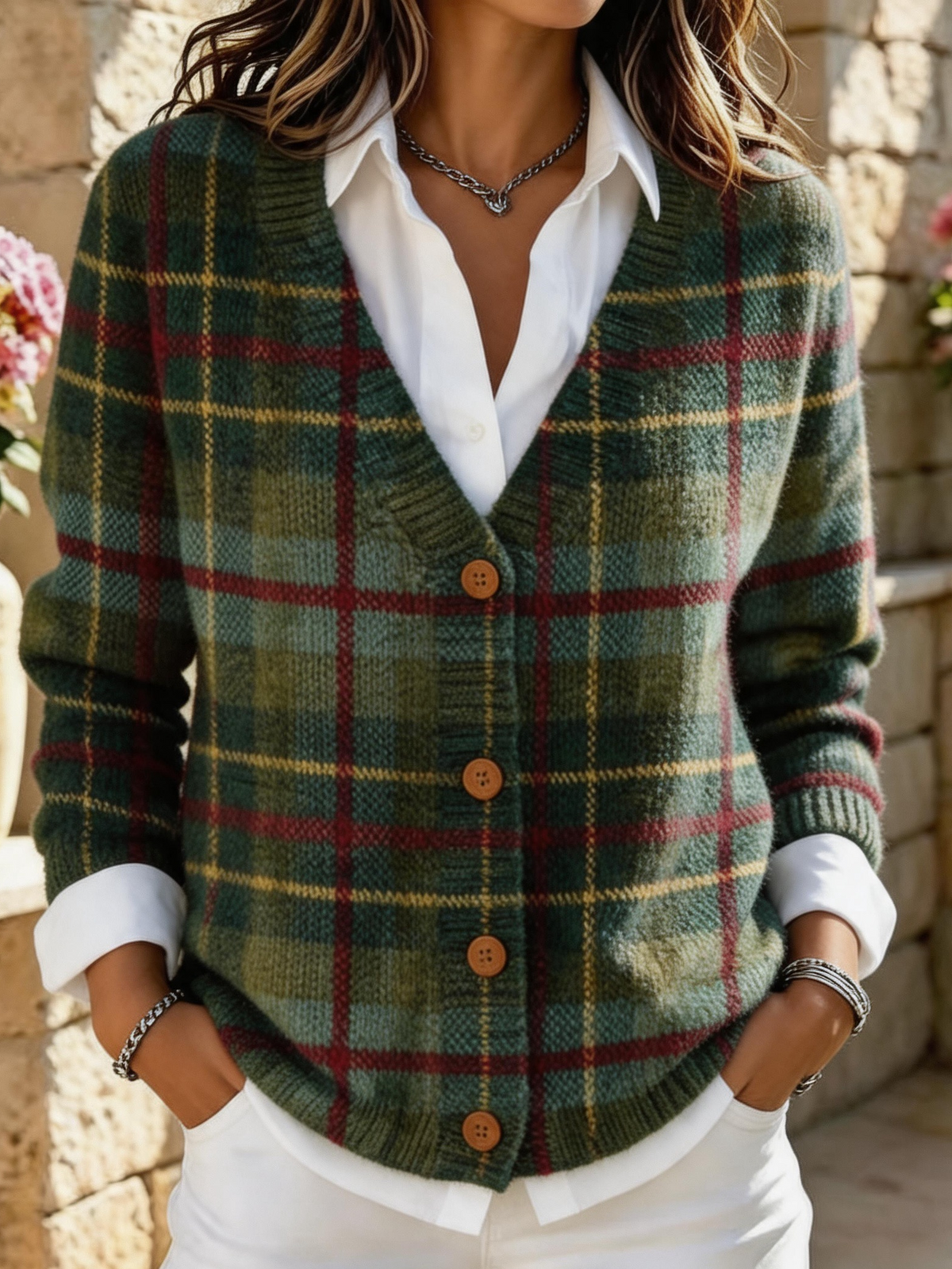 Casual Women Plaid Long Sleeve Comfy Vintage Cardigan