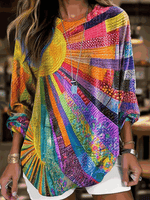 Casual Vintage Abstract Crew Neck Long Sleeve T-shirt