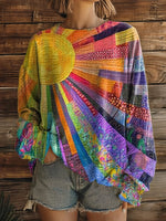 Casual Vintage Abstract Crew Neck Long Sleeve T-shirt