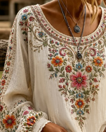 Elegant Women Floral Casual Blouse Crew Neck Long Sleeve Printing Top