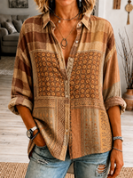 Women Floral Vintage Shirt Shirt Collar Long Sleeve Printing Top