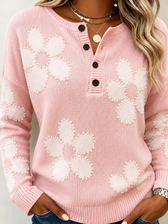 Casual Floral Henley Collar Long Sleeve T-shirt