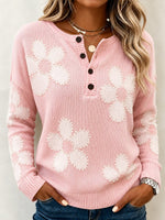 Casual Floral Henley Collar Long Sleeve T-shirt