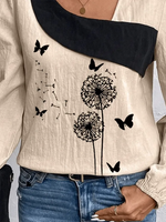 Women's Casual Cotton Linen Loose Lapel Irregular Dandelion Shirt
