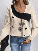 Women's Casual Cotton Linen Loose Lapel Irregular Dandelion Shirt